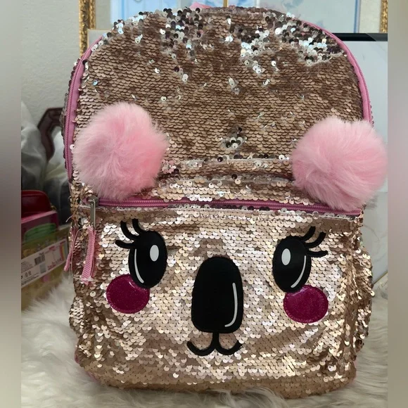 Sequin Koala Kids Backpack - Pink & Gold